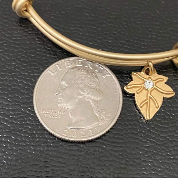 NAVIKA USA Gold-tone Maple Leaf CZ Charm Bangle Bracelet - Picture 8 of 12
